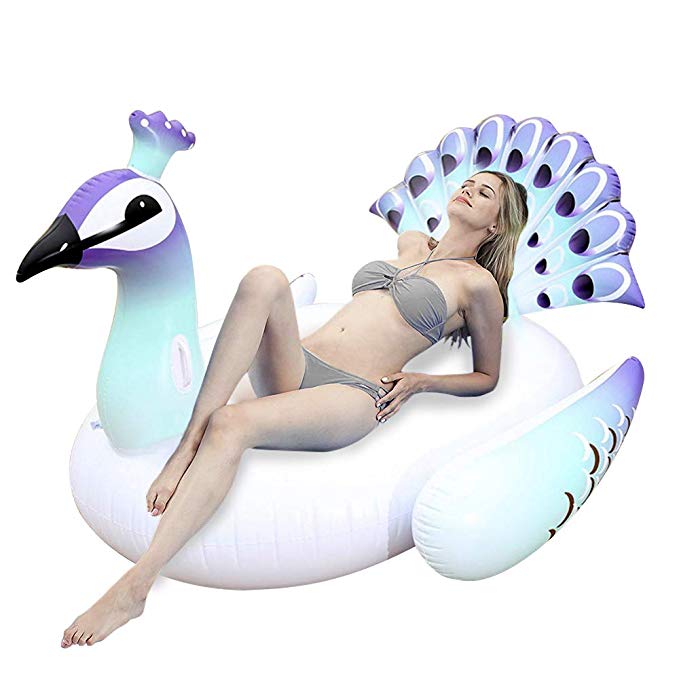 TuffGear Giant Inflatable Peacock Swimming Pool Float Premium Bird Lounger Ride on Seat Boat Pool Raft Toys