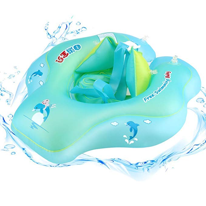 AGPTEK Inflatable Baby Swim Float Ring with Backrest and Strap, Double-decked Floating PVC Baby Float by, Adjustable for Bath/Pool Use, Fit for 6-30 Month Baby ,Green