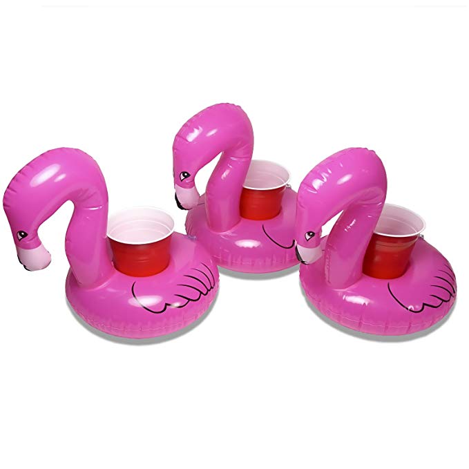 GoFloats Inflatable Flamingo Drink Holder (3 Pack), Float your drinks in style