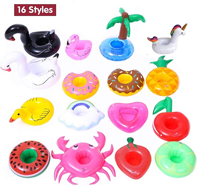 Inflatable Drink Holder, Kids Bath Toys, Donut Pool Cupholder, NaturaMax Cup Coasters(16PCS)