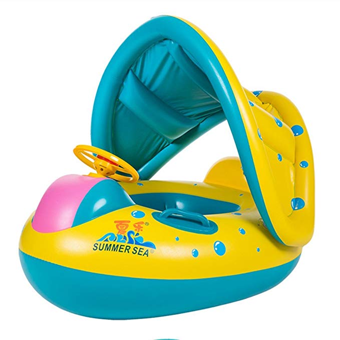 TOAOB Baby Swimming Pool Floats Boat with Inflatable Sunshade Canopy for Kids 6-36 Months