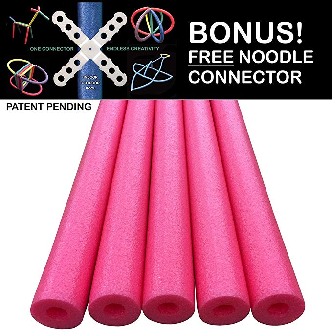 Oodles of Noodles Deluxe Foam Pool Swim Noodles - 5 Pack 52 Inch Wholesale Pricing Bulk Red