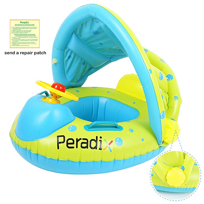 Peradix Baby Floats Boat with Canopy Water Toys Inflatable Sunshade Roof Swimming Pool Ring Toys Upgraded Floating Raft