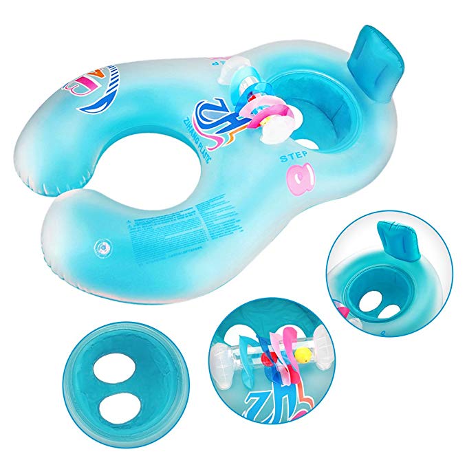 Mother and Baby Pool Float Inflatable Swimming Ring 2 in 1 Portable Double Baby Floats Person Seat Swim Ring Safety Soft Combo Boat Blue