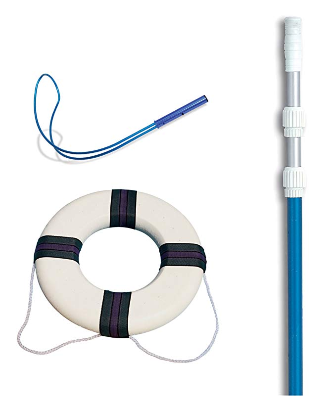 Swimline Hydrotools 89900 Pool Emergency Safety Hook w/ 7-21' Pole + Life Ring