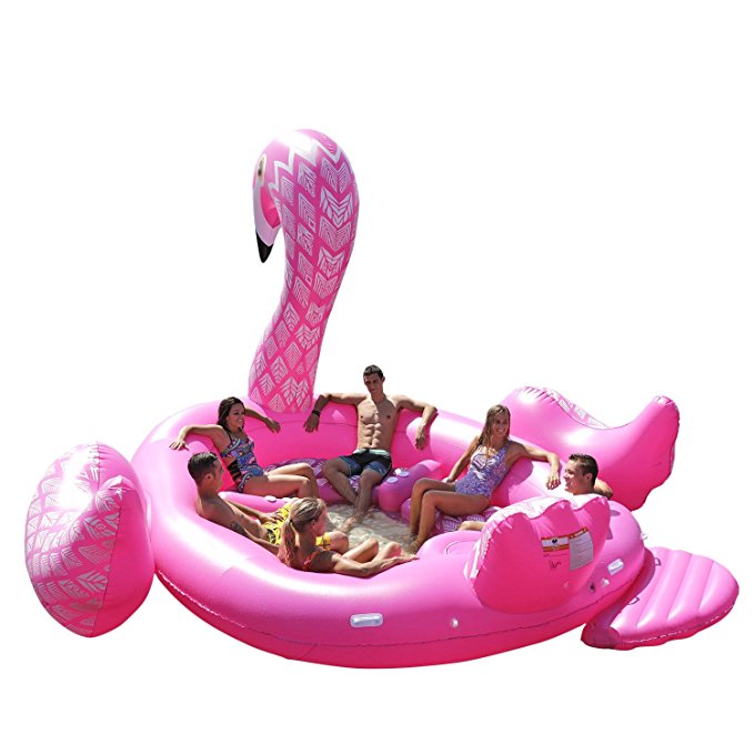 Sun Pleasure Giant Party Bird Island Flamingo - Fast Speed Pump Included - Inflatable Flamingo With Pump and Carrying Bag - use in Lake, Ocean, River, Pool Floats for up to 6 People