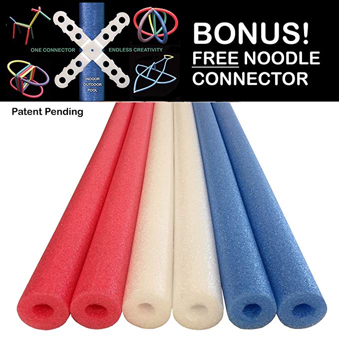 6 Pack 52 Inch Red White and Blue Patriot Pack Deluxe Foam Pool Swim Noodles