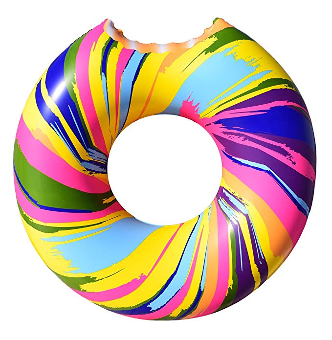 Cooluli Gigantic Rainbow Swirl Donut Pool Float - Fun for All Ages, 51-Inches