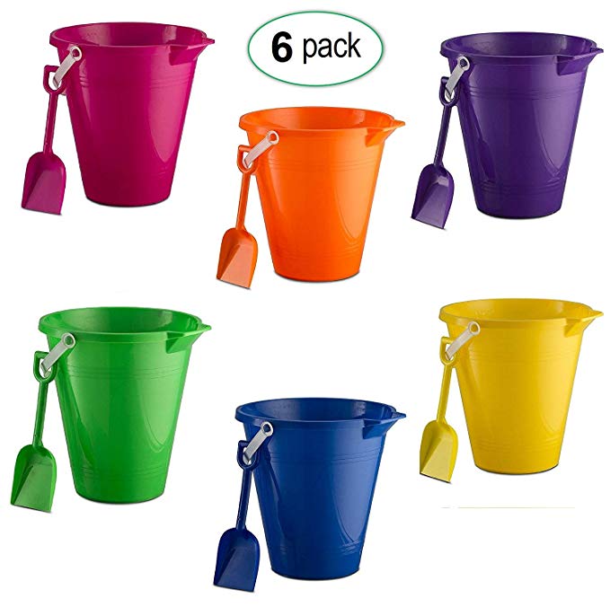 9” Beach Pails & Shovels Set (6 Pack) Great Beach Toys for Boys & Girls