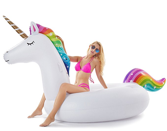 Jasonwell Giant Inflatable Unicorn Pool Float Floatie Ride On with Rapid Valves Large Rideable Blow Up Summer Beach Swimming Pool Party Lounge Raft Decorations Toys Kids Adults