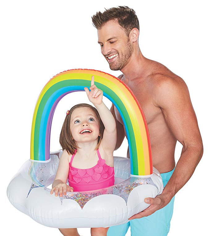 BigMouth Inc Happy Rainbow Lil' Water Float with Glitter Inside - Pool Float for Infants and Kids Ages 1-3, Perfect for Beginner Swimmers, Easy to Inflate and Durable