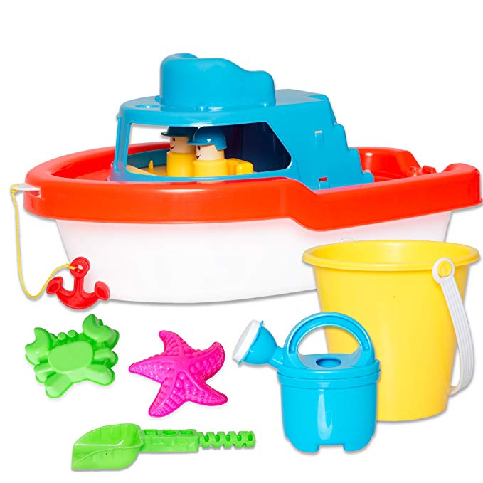 Bath & Beach Boat Toy Playset - 6 Piece Kids Bathtub Toys Set for Boys & Girls