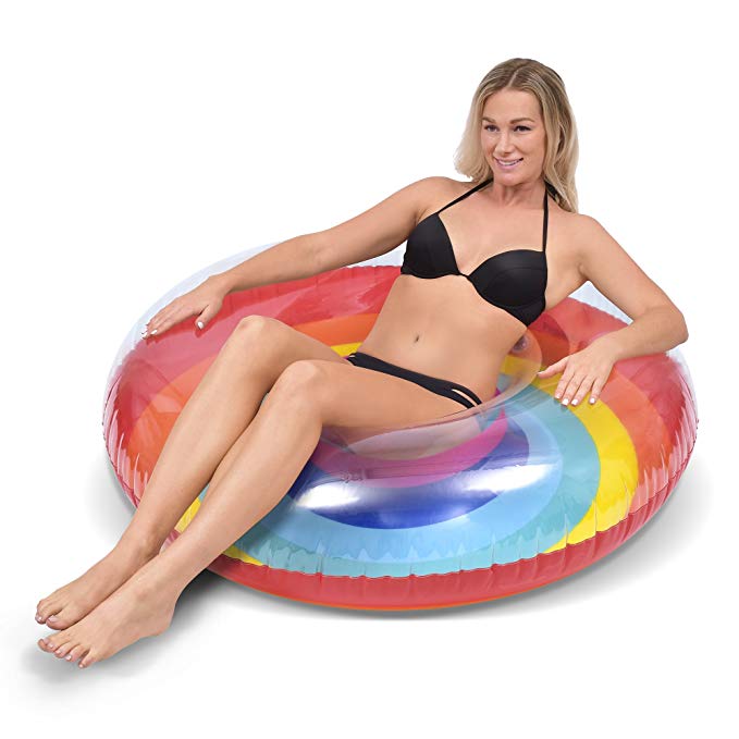 GoFloats Inflatable Rainbow Pool Float Party Tube, Float in Style (for Adults and Kids)