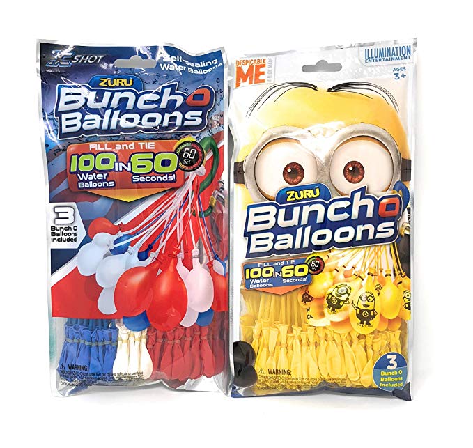 Bunch O Balloons ZURU Self-Sealing Water Balloons Bundle - Minions (3 Bunches) and Red White and Blue (3 Bunches)