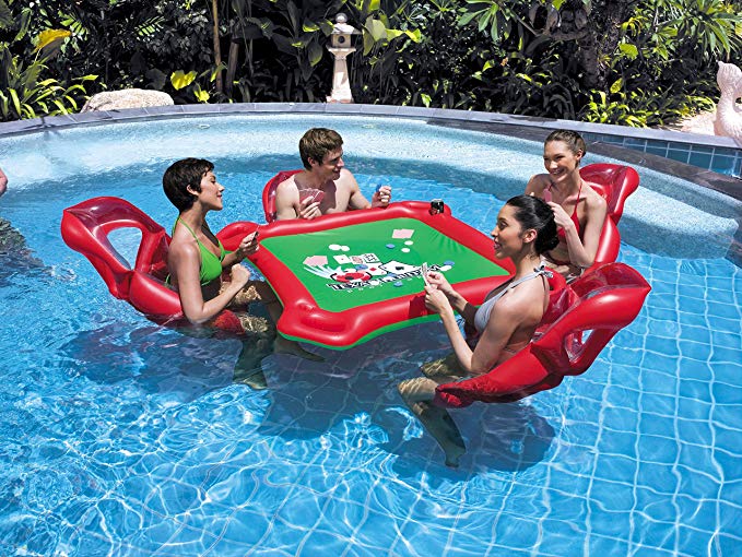 Ancaixin Inflatable Rafts Pool Loungers Floats Mat with Poker and Chips for Pool Party Toys Floating Mattress Poker Tables 4 Persons Set