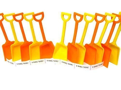 Small Toy Plastic Shovels Mix Orange & Yellow, 12 Pack, 7 Inches Tall, 12 I Dig You Stickers