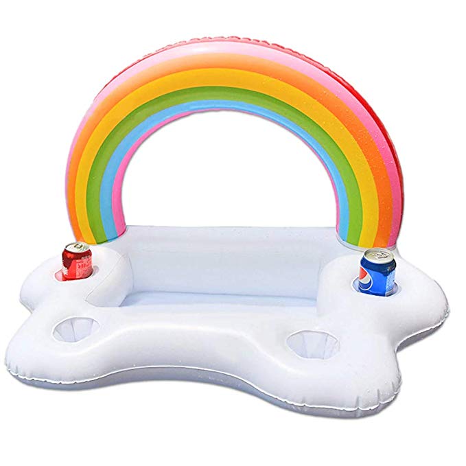MMTX Rainbow Cloud Inflatable Pool Floats for Adults Kids with Cup Holder, Swimming Pool Floating and Water Fun Accessories, Snack Fruit Drinking Serving Bar on Water
