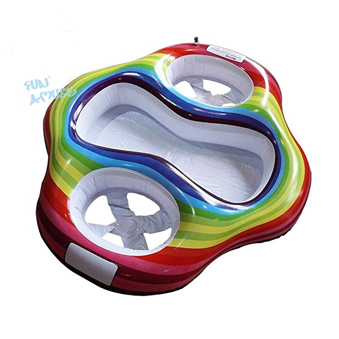 Just_for you - Twin baby swimming float pool, inflatable twin float for babies, rainbow swimming ring with seat and leg holes.