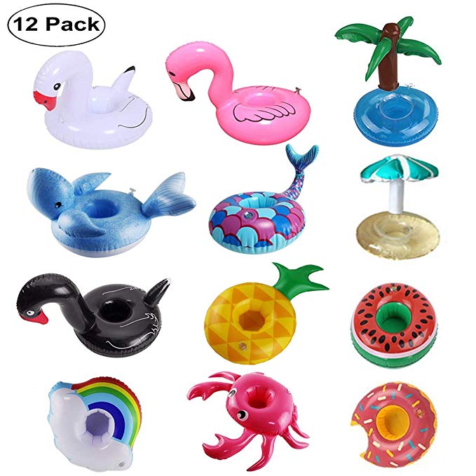 FOMAN Inflatable Drink Holder 12 Pack, Floats Inflatable Cup Coasters for Summer Pool Party and Kids Fun Bath Toys[Newest Type Mermaid&Whale]