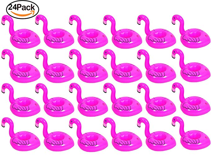 Yourrs 24 pcs Pink Flamingo Drink Pool Float, Flamingo Inflatable Drink Coasters Holder Floating Can Coke Cup Stand Station Pool Swim Floats for Water Fun Kids Bath, Pool Beach Parties