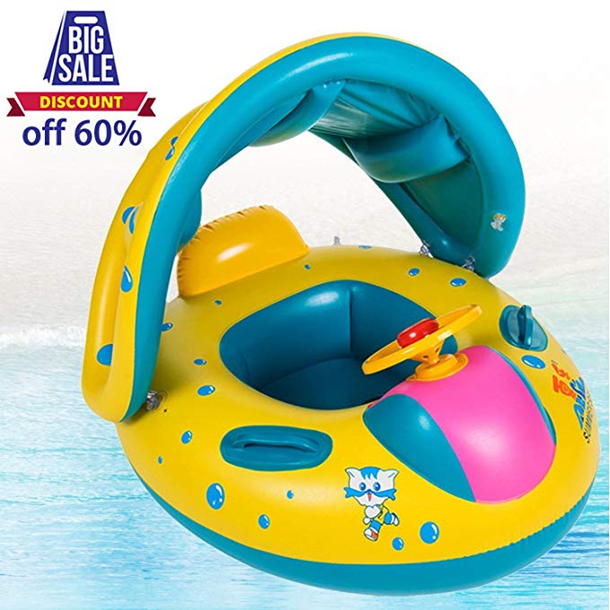 Baby Swimming Rings Inflatable Baby Pool Float With Sunshade Seat with Horn,Big Size