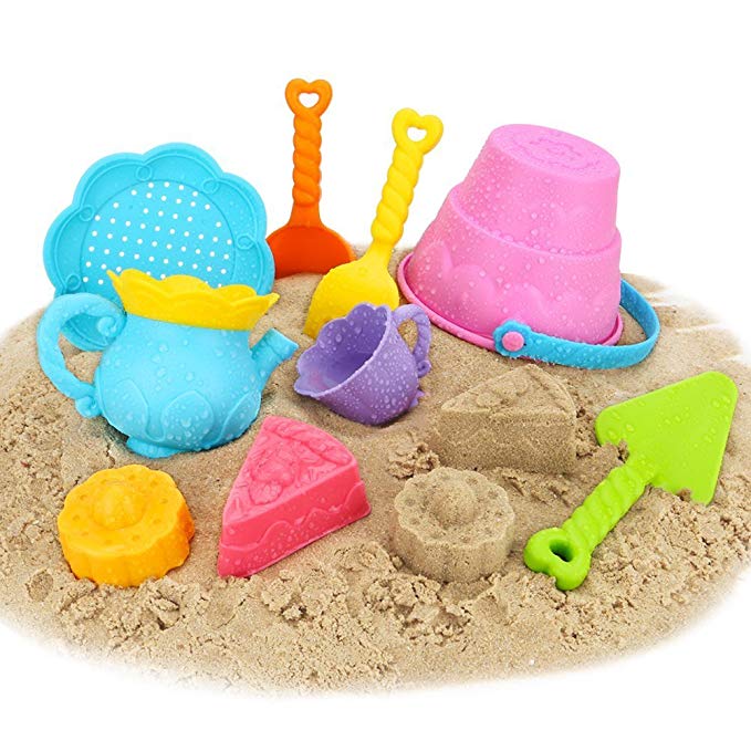 Newisland Beach Toys Sand Toys Set for Kids, 9-Piece with Shovels Bucket in Reusable Zippered Bag, More Durable (9 PCS Beach Toy Set)
