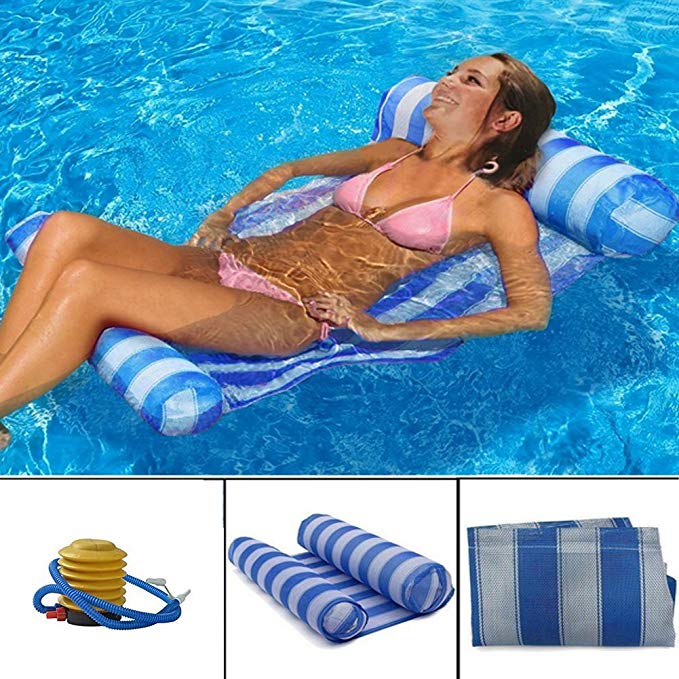 Mioshor Water Float Hammock,Pool Inflatable Rafts Lounger with Pillow For Adults/Children Summer Water Toys-Portable Air Lightweight Floating Seat Mat with 1 Air Pump