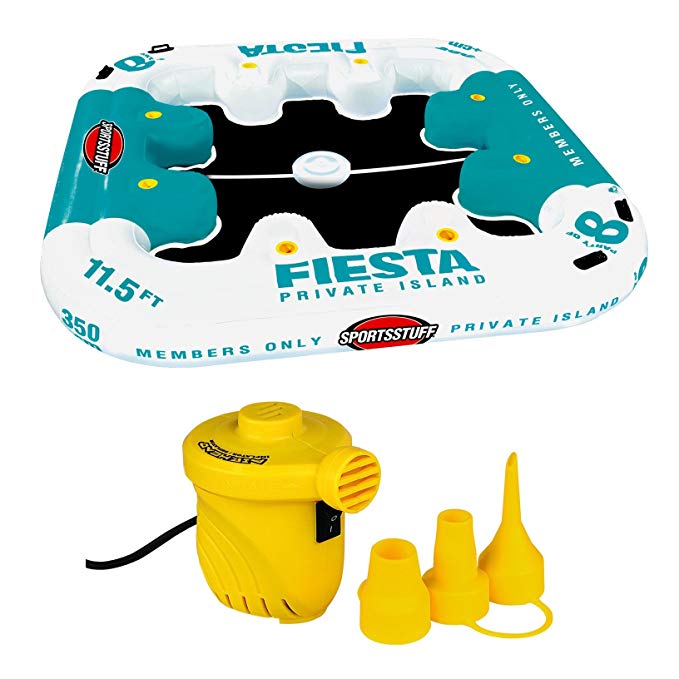 Kwik Tek Sportsstuff Fiesta Island 8-Person Raft with Cooler and 12V Portable Air Pump