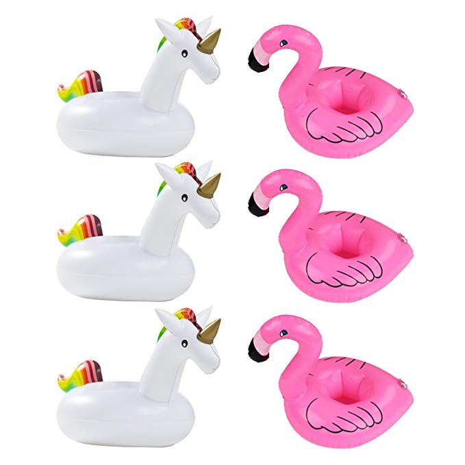 Festar 6-Pack Unicorn Drink Float Inflatable Flamingo Drink Holder for Pool Party