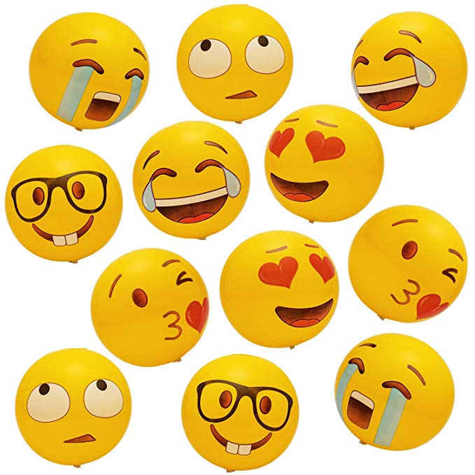 Geefuun 12 PCS Emoji Inflatable Beach Balls Pool Party Toys Supplies Birthday Game Favors (12