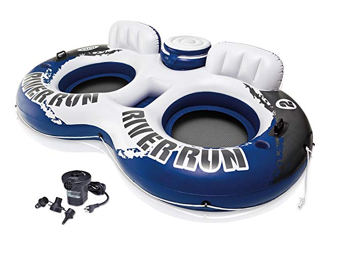 INTEX River Run II 2-Person Water Tube Float w/ Cooler & Quick Fill Air Pump