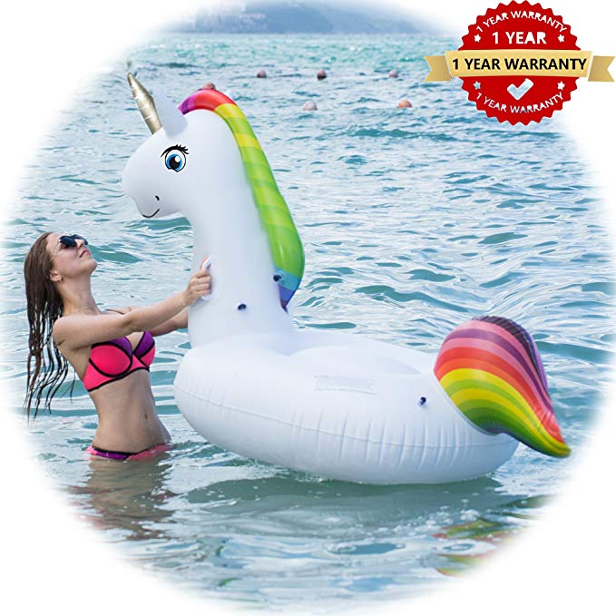 GBANK-Y Inflatable Unicorn Pool Float Fast Fill Valves, Summer Pool or Beach Toy Outdoor Swimming Pool Party Toys for Adults Kids-79 x 40 x 35 inch